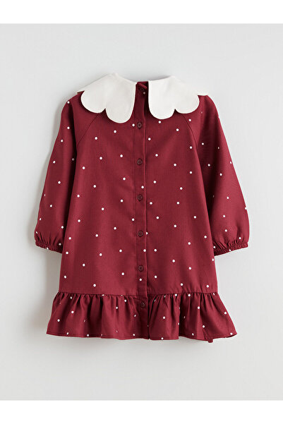 LC Waikiki Bordo Bebe Yaka Puantiyeli Kız Çocuk Elbise