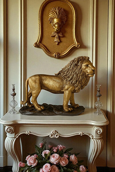 ay hediyelik Yürüyen Aslan Heykeli Biblo - Dekoratif Polyester 31x25 cm