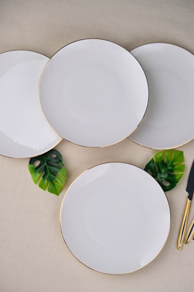 tabakevi Tabak Evi Porcelain Natura Porcelain Gold Gilded Cake Plate 20.50cm 4 Pieces