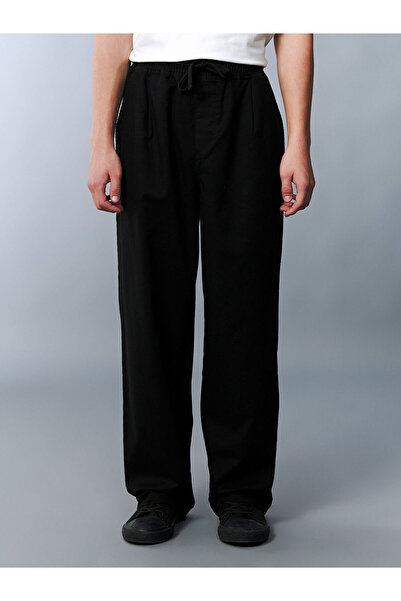 LC Waikiki Black Elastic Waist Linen Blend Young Men's Trousers