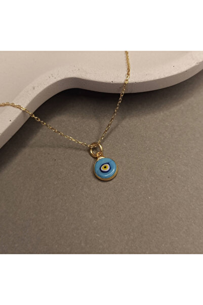 TREND Gümüş Mineli Nazarlık Kolye , Nazar Boncuğu Kolye, 925 Ayar Gümüş, 45 cm Zincir