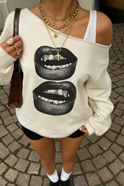 Afri Ecru pentru femei supradimensionat Swea tricou – cu imprimeu cu model de...