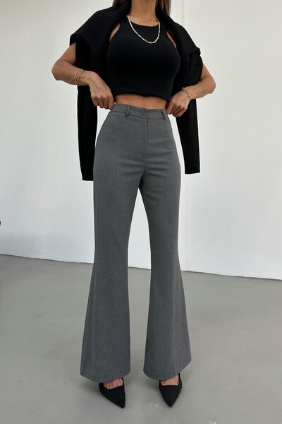 mylove İspanyol Paça Poliviskon Pantolon Koyu Gri