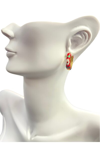 Mazzy Mineli Çiçekli Renkli Halka Çelik Küpe