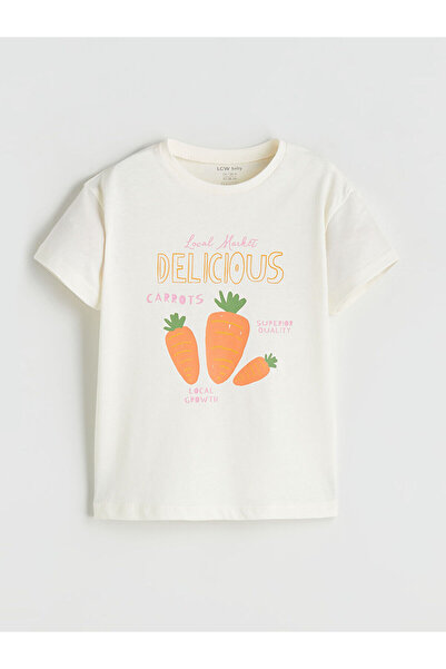 LC Waikiki Two Mt Shop Quality Lcw Baby Ecru Oval Collar Printed Baby Girl T-...