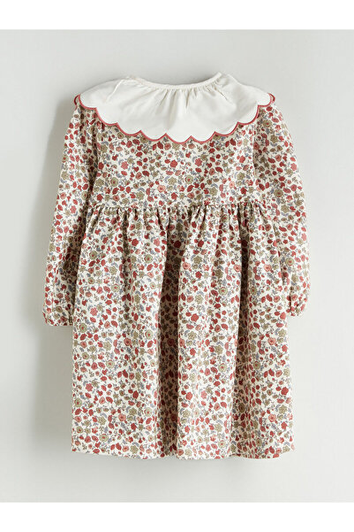LC Waikiki Ekru Bebe Yaka Çiçekli Kız Çocuk Elbise