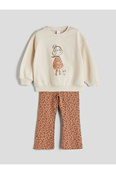 LC Waikiki Hilfa New Season Crew Neck Girls' Sweatshirt and Leggings
