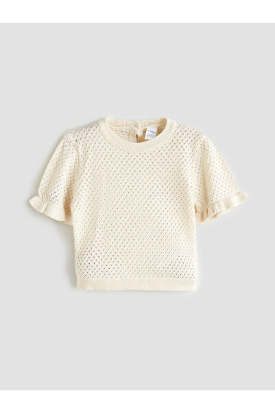 LC Waikiki Ecru Crew Neck Girls' Blouse and Shorts 2-Piece Set