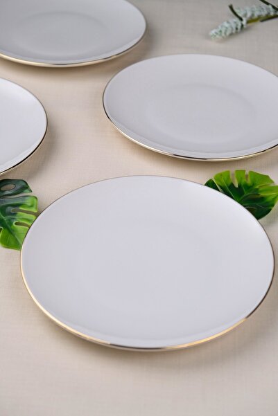 tabakevi طبق بورسلين من تاباك إيفي، طبق كيك بورسلين ناتورا مطلي بالذهب، 20.50 سم، 4 قطع