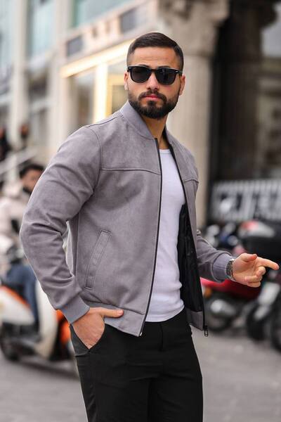 BASEL.CO Men's Bomber Suede Basic Jacket