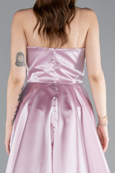 Abiyefon Pudra Straplez Bacak Dekolteli Uzun Saten Abiye ABU4561