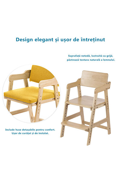 Onuvio ® scaun înalt din lemn, reglabil, cu trepte, scaun de masă sau de studiu pentru copii - Galben