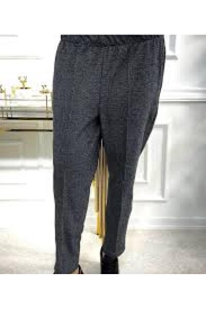 ÇEÇEN HOME Plus Size Winter Elastic Waist Trousers with Pockets - Gray Small Square