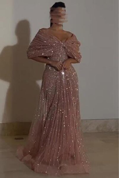 zourina فستان سهرة نسائي مطرز باللون البيج