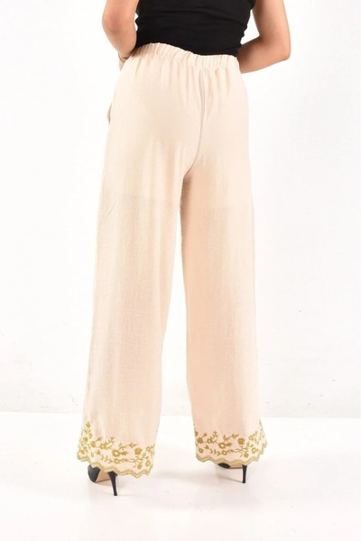 NEWCO Linen Pants with Embroidery Detail