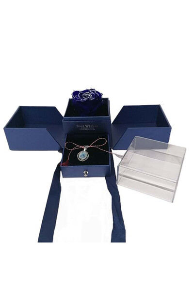 velve Cutiuta cu trandafir criogenat si pandantiv, albastru, Albastru