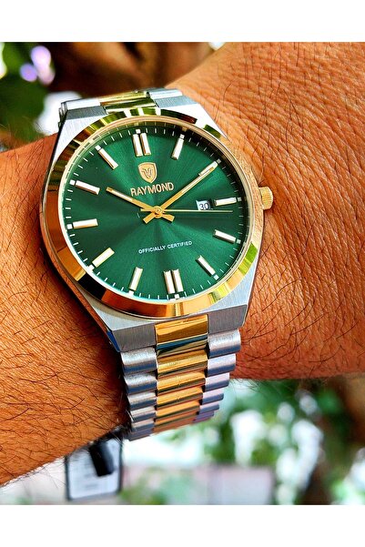 Raymond Gold Green Detailed Steel Men's Wristwatch