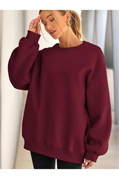 MOONBULL Kadın Bisiklet Yaka 3 İplik Penye Kalite İçi Pamuklu Soft Sweatshirt