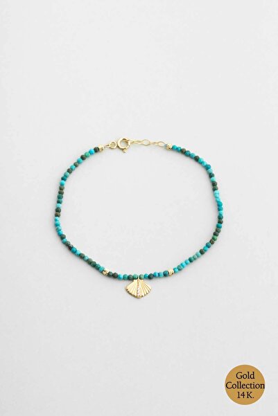 So CHIC... Deniz Kabuğu Figürlü Turkuaz Taşlı 14 Ayar Altın Bileklik