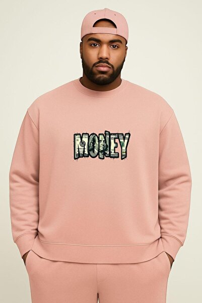 BENROMA Hanorac unisex de mărime mare, cu 3 fire, din bumbac pieptănat, cu im...