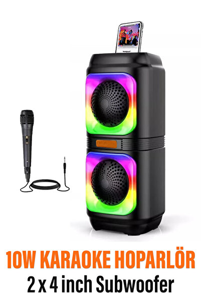 EXENAR Extra Bass Bluetooth Hoparlör Speaker Karaoke Mikrofonlu 10W 2x4inç Su...