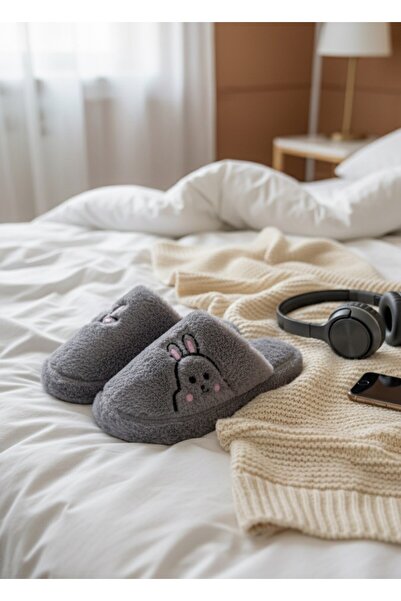 ICELAKE Rabbit Kadın Ev Terliği Peluş Terlik Çeyiz ve Bohça Terliği Ses Yapma...