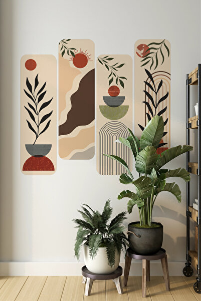 SDİGİTAL Bohem Tarzı 4'lü Dekoratif Duvar Sticker Seti – 27x90 cm – Salon, Mu...