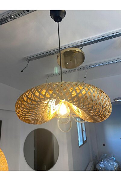 mayadesignlight Maya Avize Bambu Şapka 50cm İskandinav Rattan Bohem Tarzı Sarkıt Avize
