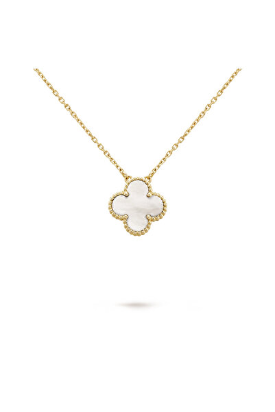 ElectraStore Gold Necklace with White Mother-of-Pearl Flower