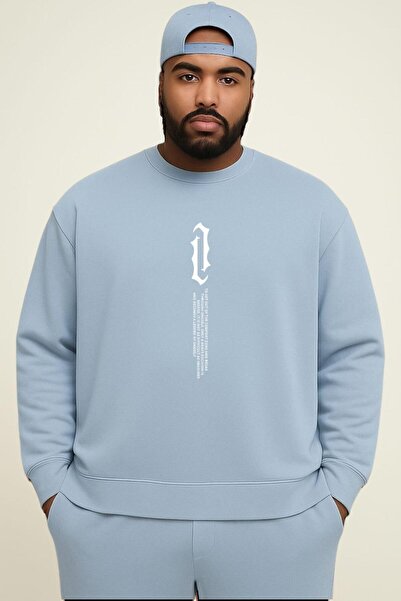 BENROMA 3-нишка плетена блуза с печатен текст, голям размер, унисекс