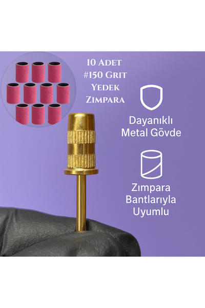 Rulia Professional Rulia Gold Zımpara Başlığı + 10’lu #150 Grit Yedek Zımpara...