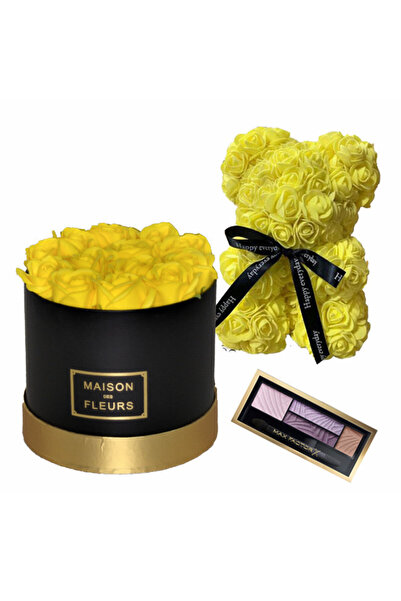 velve Σετ δώρου, Ανθοσυνθεση στρογγυλό κουτί με κίτρινα σαπουνόφουσκες, αρκου...