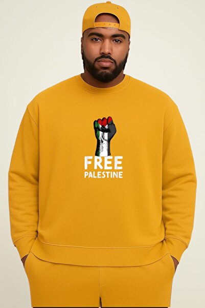 DM DOLCE MORE Hanorac unisex de mărime mare cu imprimeu FREE PALESTINE