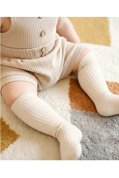 Panowill Design Erkek Kız Bebek Sade Fitilli Düz Diz Altı Çorap Dizaltı Düz B...