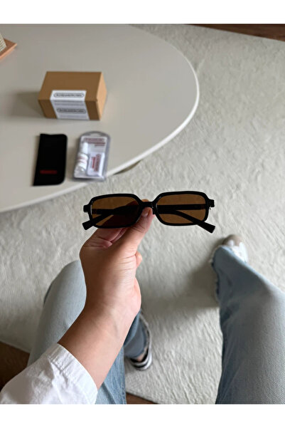 RoseandRoses Meux Muadil Rectangular Design Sunglasses Coffee Brown