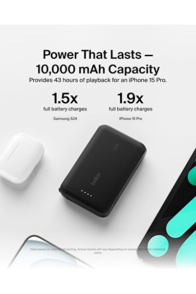 Belkin BoostCharge Portable Power Bank 10K PD 20W with Integrated USB-C Cable