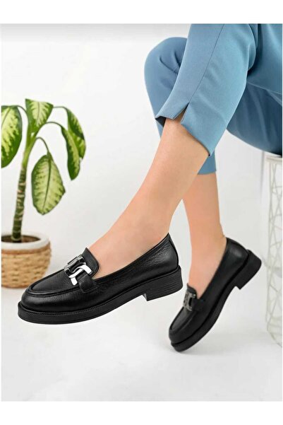 İDOL SHOES HAKİKİ DERİ KADIN TOKALI LOAFER AYAKKABI