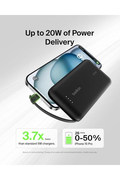 Belkin Fast Charge Power Bank 10K PD with Integrated Cable - 20W