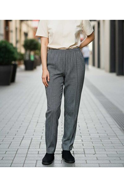 ÇEÇEN HOME Plus Size Winter Elastic Waist Trousers with Pockets - Light Gray Small Square