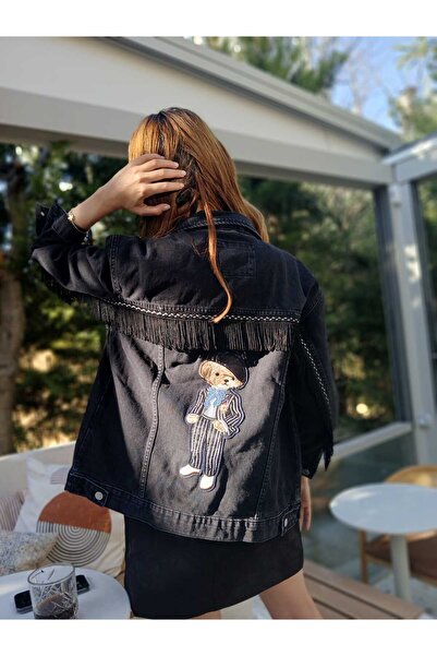boutich ÖZEL TASARIM PÜSKÜLLÜ AYICIK PATCHWORK DENİM CEKET – KADIN (TEK ADET & KİŞİYE ÖZEL TASARIM)