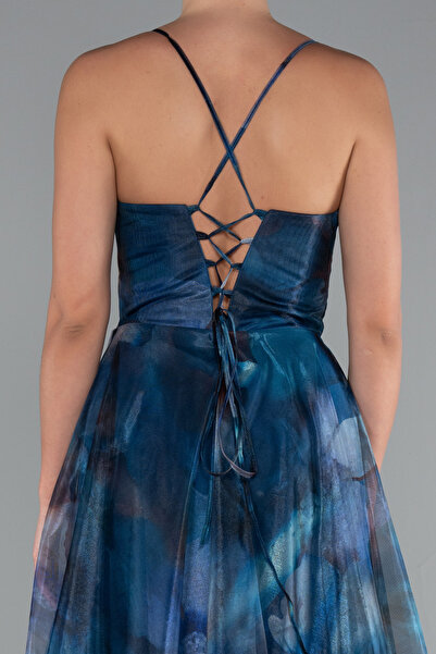 Abiyefon Petrol Yeşili Yırtmaçlı Uzun Empirme Mezuniyet Elbisesi ABU5053