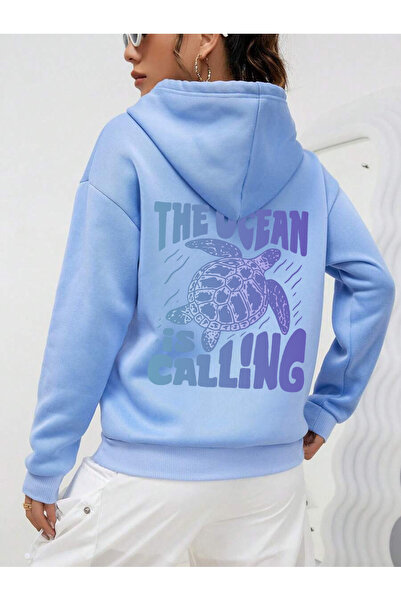 uyguntarz Hanorac oversize unisex cu design imprimat "The Ocean is Calling"