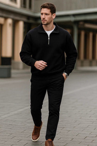 COMBİNE MİCHAİL Ανδρικό φούτερ με φερμουάρ Oversize Μαύρο