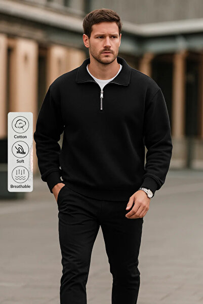COMBİNE MİCHAİL Мъжка черна суитшърт с цип и голям размер