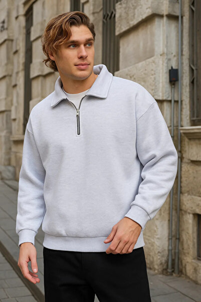 COMBİNE MİCHAİL Чоловічий светр з блискавкою Oversize сірий