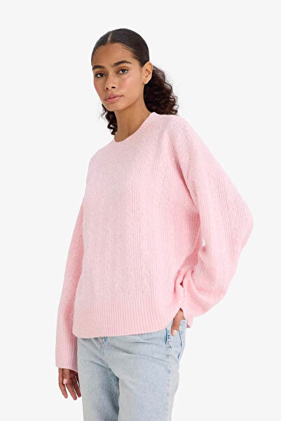 DeFacto Oversize Wide Fit Crew Neck Knitwear Pink Women's Sweater F3894Ax/Pn344