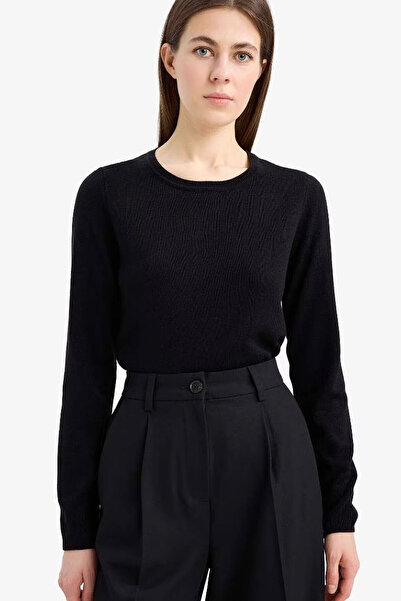 DeFacto Regular Fit Bisiklet Yaka Triko Siyah Kadın Kazak F7091AZ/BK27