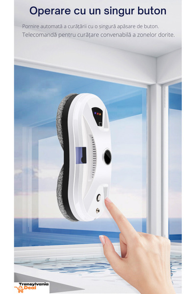 Transylvania eDeal Smart Window Cleaning Robot, Double Rotating Mop, Remote Control, White, AI