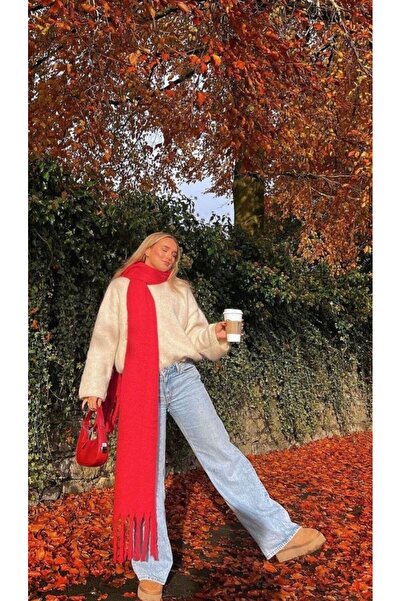 Luminos Butik Women's Red Tasseled Imported Scarf-Shawl Sal1295