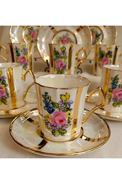 Handmade Esterhomedecor 6-Person Porcelain Hand-Painted Coffee Cup Set